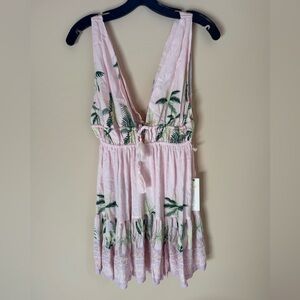 Pink Tropical Palm Print Dress